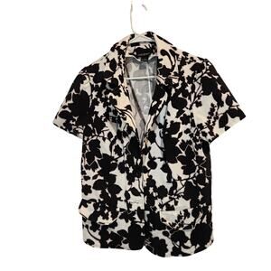 Lane Bryant Black White Floral Short Sleeve Cotton One-Button Blazer Jacket 18